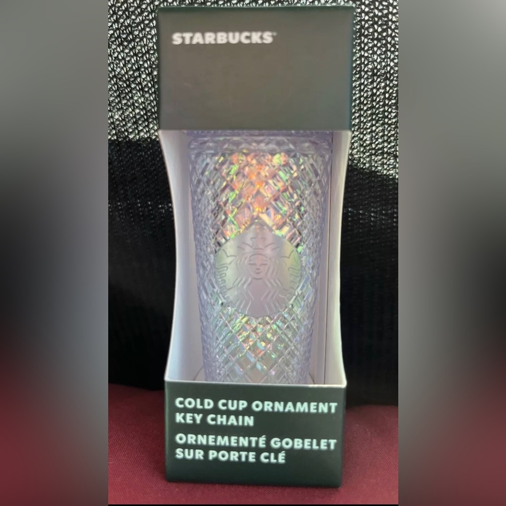 Starbucks ‘22 Christmas White Clear Iridescent Bling Tumbler Key Chain Ornament